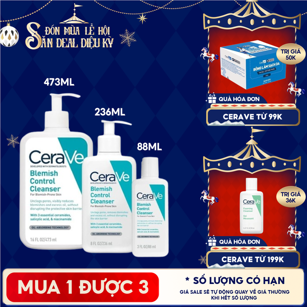  Sữa Rửa Mặt Cerave Hỗ Trợ Giảm Mụn Blemish Control Cleanser 