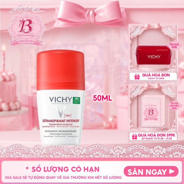  Lăn Khử Mùi Vichy Ngăn Mồ Hôi, Giữ Khô Thoáng Suốt 72H Detranspirant Intensif 72H 50ml (Che tên sản phẩm khi giao hàng) 