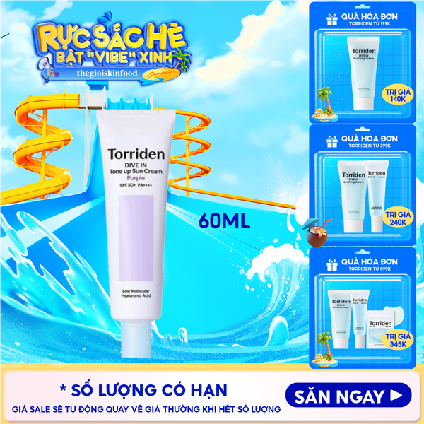  Kem Chống Nắng Torriden Nâng Tông Dive In Tone Up Sun Cream Purple SPF50+ PA++++ 60ml 