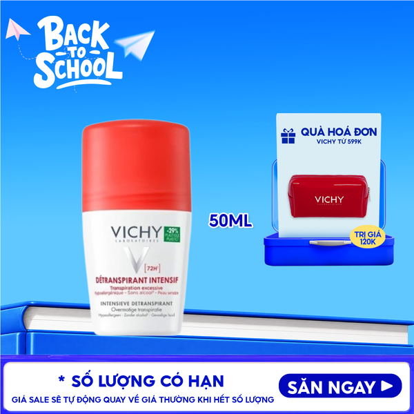  Lăn Khử Mùi Vichy Ngăn Mồ Hôi, Giữ Khô Thoáng Suốt 72H Detranspirant Intensif 72H 50ml (Che tên sản phẩm khi giao hàng) 