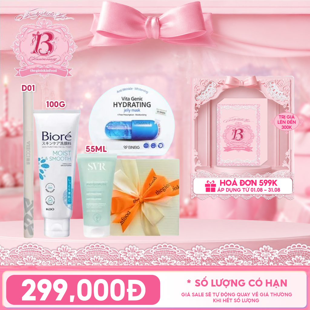 [HỘP QUÀ YÊU THƯƠNG] Gel Rửa Mặt SVR Moussante Gel + Sữa Rửa Mặt Bioré Skin Purifying Facial Foam + Mặt Nạ Miếng BNBG + Bút Kẻ Mắt VEECCI Vivid Color Eyeliner Pen + Hộp Quà Ngẫu Nhiên