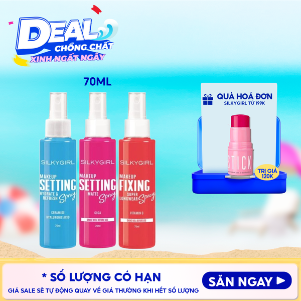  Xịt Cố Định Lớp Trang Điểm Silkygirl Cấp Ẩm, Kiềm Dầu, Bảo vệ Da Makep Setting Spray 70ml 