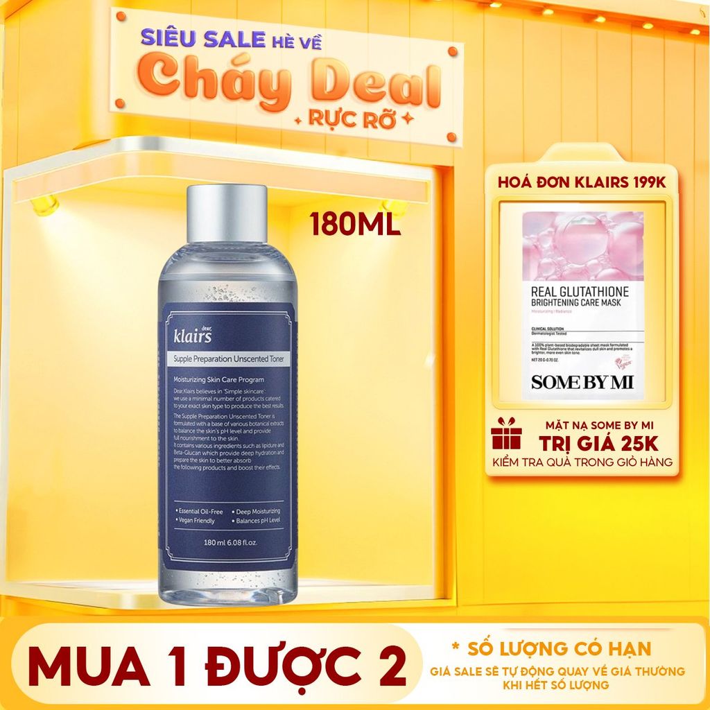 Nước Hoa Hồng Klairs Không Mùi Dưỡng Ẩm, Làm Dịu Da Supple Preparation Unscented Toner 180ml