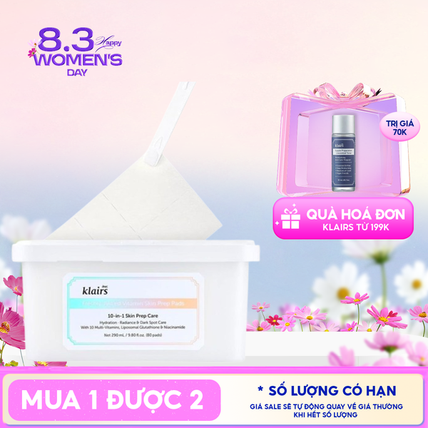  Mặt Nạ Giấy Klairs Cấp Ẩm, Hỗ Trợ Sáng Da, Mờ Thâm Freshly Vitamin Skin Prep Pads 290ml 