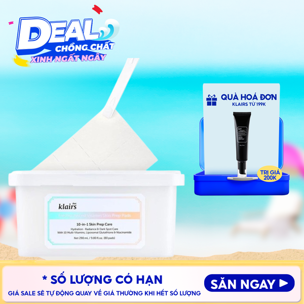  Mặt Nạ Giấy Klairs Cấp Ẩm, Hỗ Trợ Sáng Da, Mờ Thâm Freshly Vitamin Skin Prep Pads 290ml 