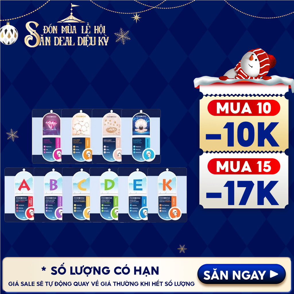 Măt Nạ Giấy Foodaholic Dưỡng Âm, Hỗ Trợ Dưỡng Trắng Da Hàn Quốc Essential Mask (Vitamin A, B, C, D, E, K, Ngọc Trai, Tổ Yến) 23g