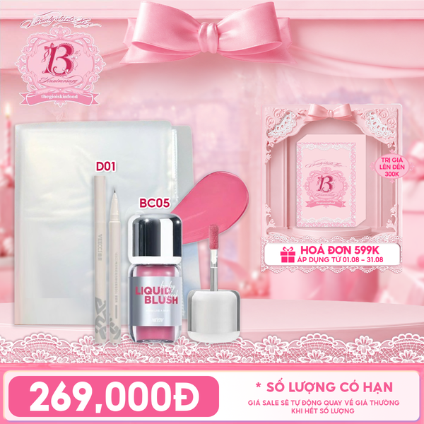  Combo Travel: Bút Kẻ Mắt VEECCI Vivid Color Eyeliner Pen 0.6ml + Má Hồng Kem Merzy Cheek Liquid Blush 4.6g + Bông Mút Má Hồng Merzy Pointed Makeup Puff 