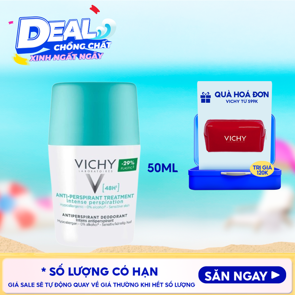  Lăn Khử Mùi Vichy Hỗ Trợ Giảm Mồ Hôi Dưới Cánh Tay, Giữ Khô Thoáng Suốt 48h Cho Da Nhạy Cảm Traitement Anti – Transpirant 48h 50ml (Che tên sản phẩm khi giao hàng) 