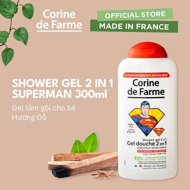 Sữa Tắm Và Gội Cho Bé Corine de Farme Shower Gel 2in1