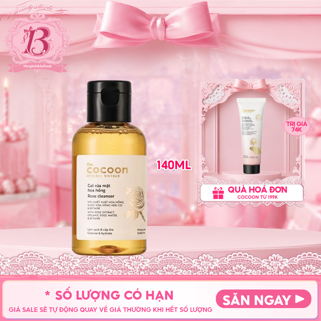Sữa Rửa Mặt Dạng Gel Cocoon Chiết Xuất Nước Hoa Hồng Rose Cleanser 140ml