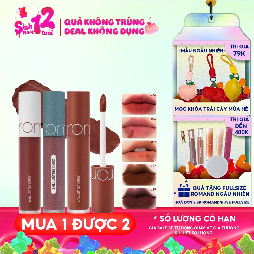 [MÀU 1-30] Son Kem Lì Romand Cực Nhẹ Môi Zero Velvet Tint 5.5g