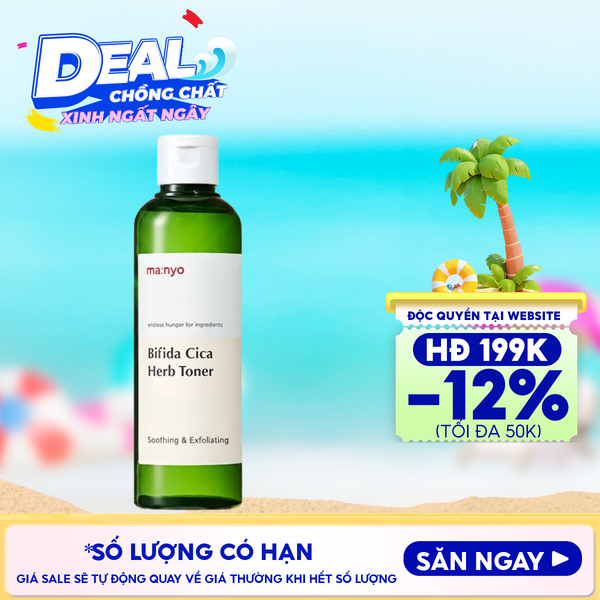  Nước Hoa Hồng Ma:nyo Hỗ Trợ Kiểm Soát Dầu Nhờn, Thu Nhỏ Lỗ Chân Lông Bifida Cica Herb Toner 210ml 