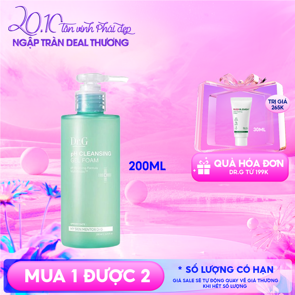 Sữa Rửa Mặt Dr.G Dạng Gel Tạo Bọt Dịu Nhẹ, Làm Sạch Sâu, Cấp Ẩm, Cho Da Nhạy Cảm pH Cleansing Gel Foam 200ml