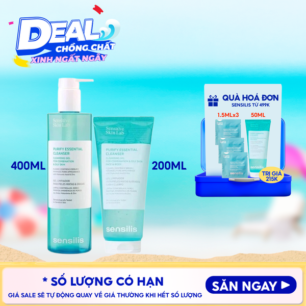  Gel Rửa Mặt Sensilis Kiểm Soát Dầu Nhờn Cho Da Dầu Mụn Purify Essential Cleanser 