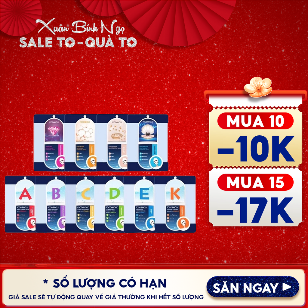 Măt Nạ Giấy Foodaholic Dưỡng Âm, Hỗ Trợ Dưỡng Trắng Da Hàn Quốc Essential Mask (Vitamin A, B, C, D, E, K, Ngọc Trai, Tổ Yến) 23g