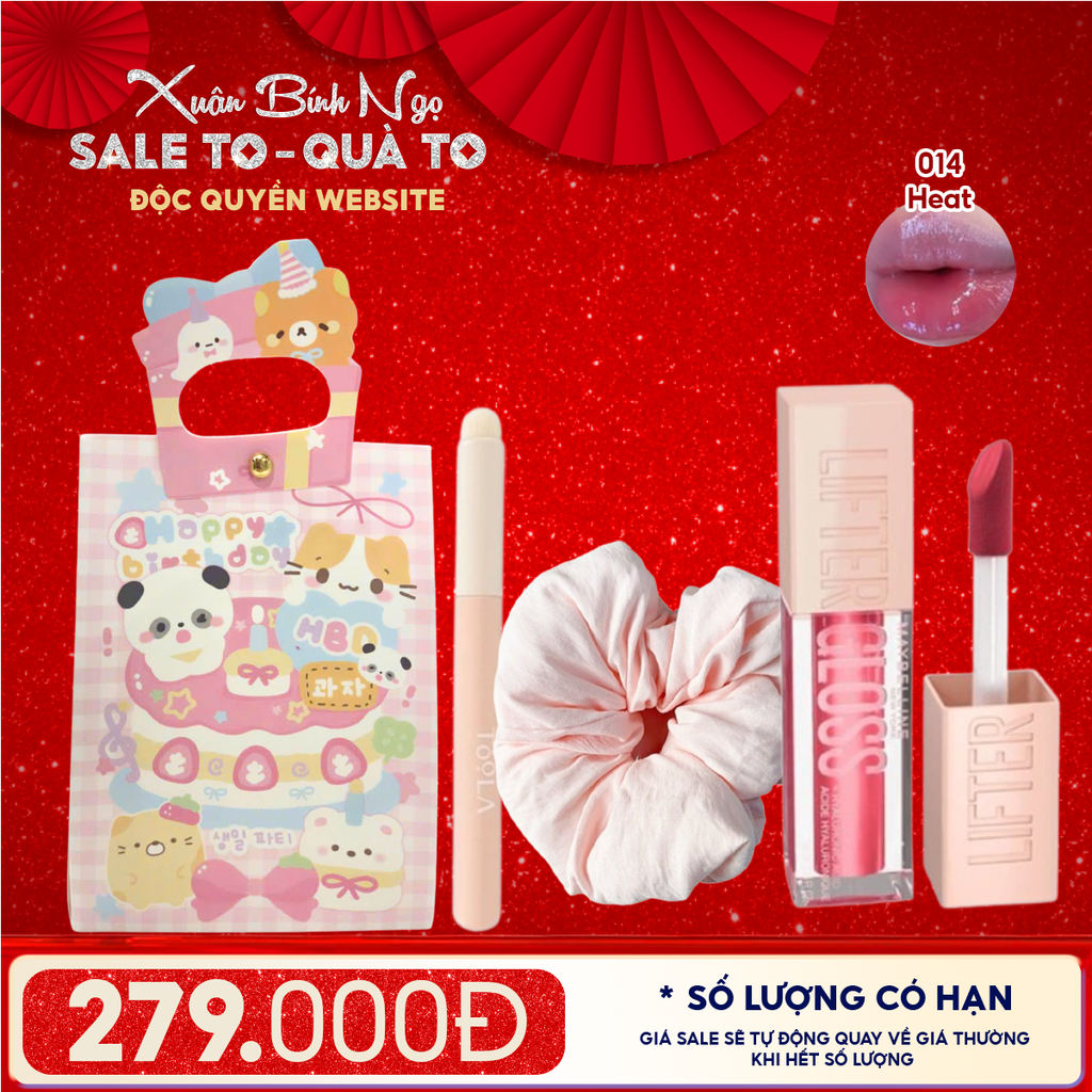 Túi Quà Tặng: Son Maybelline + Kẹp Tóc Ngẫu Nhiên + Cọ Môi + Túi Quà Tặng