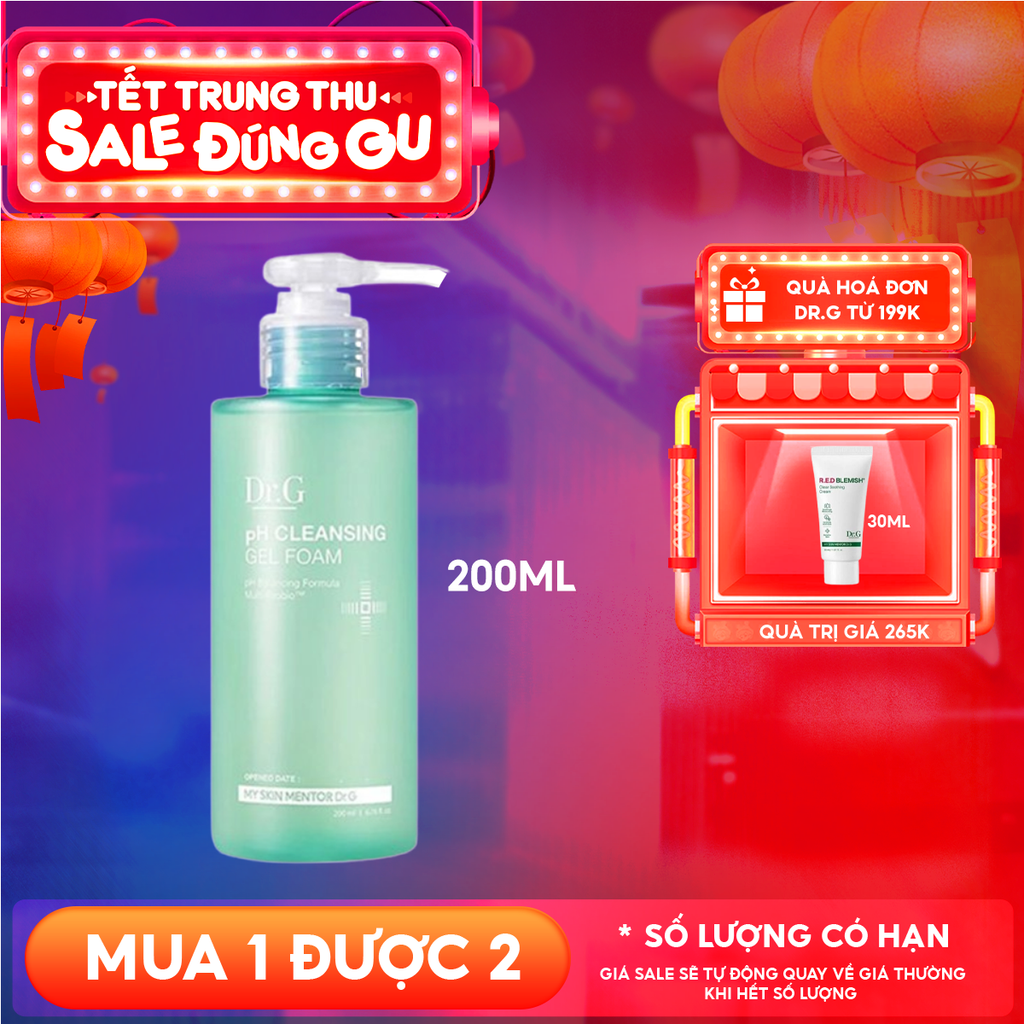 Sữa Rửa Mặt Dr.G Dạng Gel Tạo Bọt Dịu Nhẹ, Làm Sạch Sâu, Cấp Ẩm, Cho Da Nhạy Cảm pH Cleansing Gel Foam 200ml