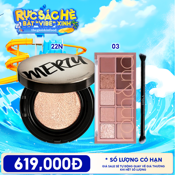  Combo Phấn Nước Merzy The First Cushion Cover + Bảng Phấn Mắt 10 Ô Romand Better Than Eye Palette + Cọ Trang Điểm 2 Đầu TOOLA Double Ended 