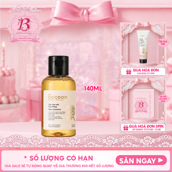  Sữa Rửa Mặt Dạng Gel Cocoon Chiết Xuất Nước Hoa Hồng Rose Cleanser 140ml 
