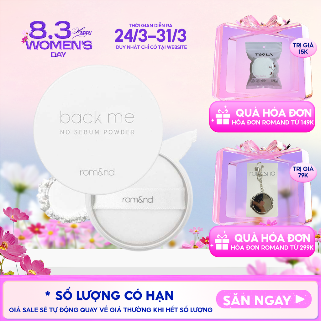 Phấn Phủ Romand Dạng Bột Che Phủ Tốt Giúp Da Mịn Màng Back Me No Sebum Powder 5g