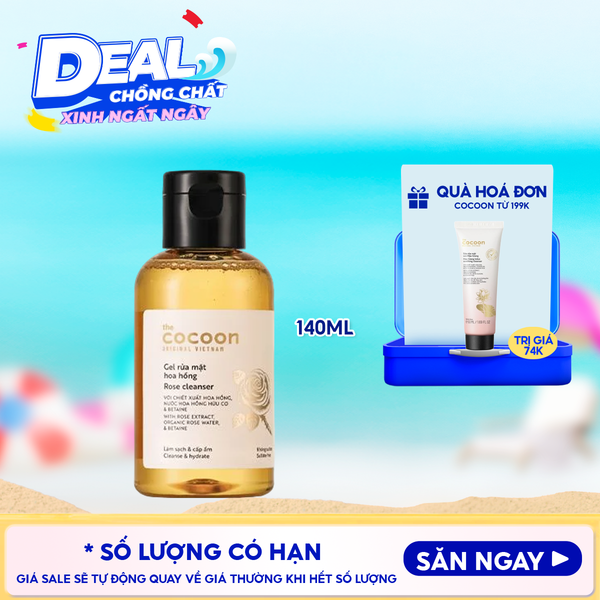  Sữa Rửa Mặt Dạng Gel Cocoon Chiết Xuất Nước Hoa Hồng Rose Cleanser 140ml 