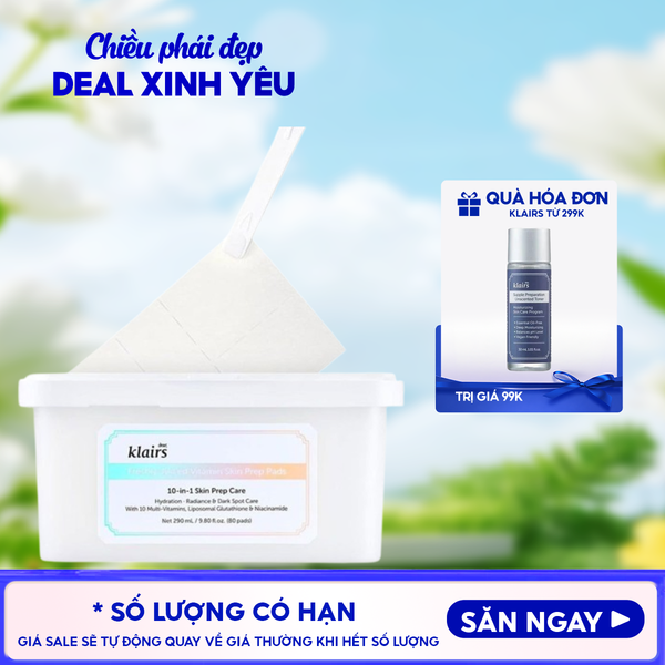  Mặt Nạ Giấy Klairs Cấp Ẩm, Hỗ Trợ Sáng Da, Mờ Thâm Freshly Vitamin Skin Prep Pads 290ml 
