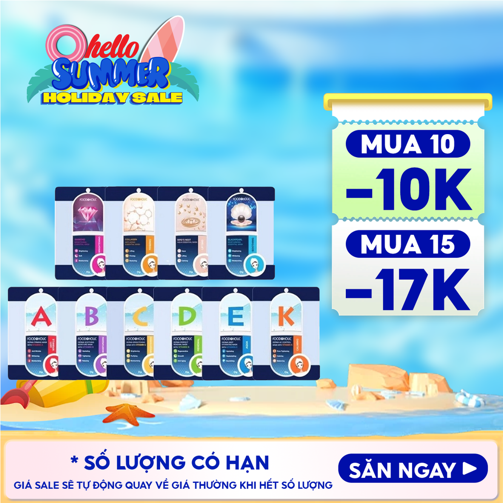 Măt Nạ Giấy Foodaholic Dưỡng Ẩm, Hỗ Trợ Dưỡng Trắng Da Hàn Quốc Essential Mask (Vitamin A, B, C, D, E, K, Ngọc Trai, Tổ Yến) 23g