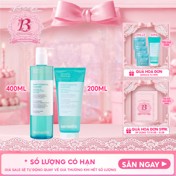  Gel Rửa Mặt Sensilis Kiểm Soát Dầu Nhờn Cho Da Dầu Mụn Purify Essential Cleanser 