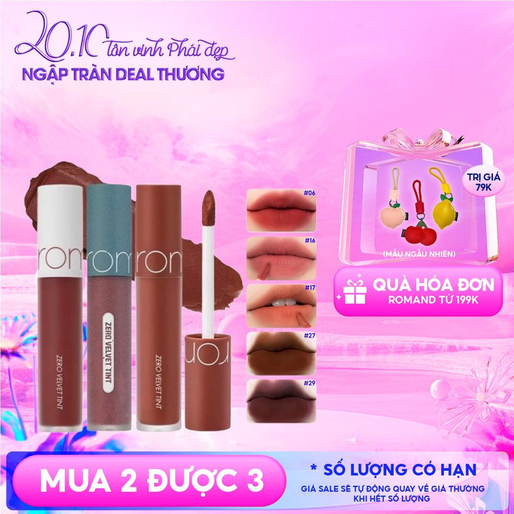 [MÀU 1-30] Son Kem Lì Romand Cực Nhẹ Môi Zero Velvet Tint 5.5g