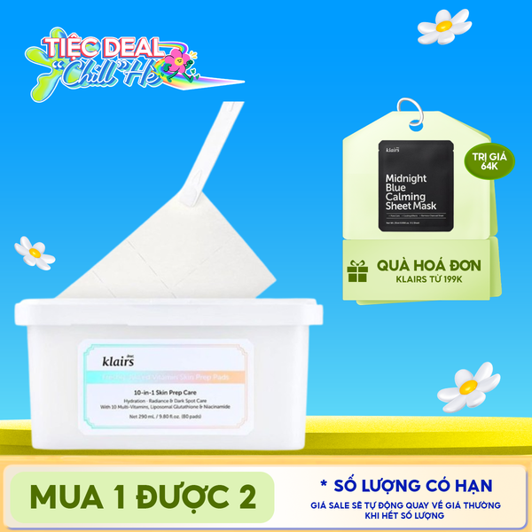  Mặt Nạ Giấy Klairs Cấp Ẩm, Hỗ Trợ Sáng Da, Mờ Thâm Freshly Vitamin Skin Prep Pads 290ml 