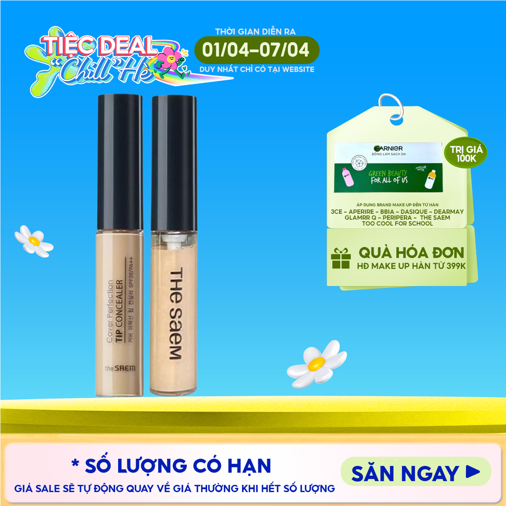 Kem Che Khuyết Điểm The Saem Có Chống Nắng Hàn Quốc Cover Perfection Tip Concealer SPF28/PA++ 6.5g