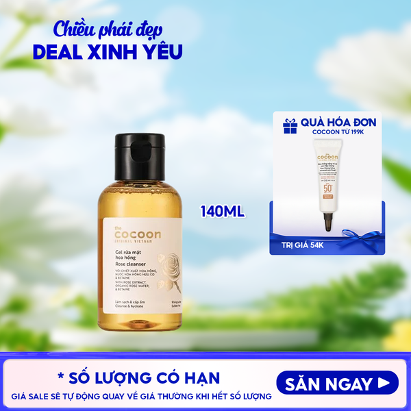  Sữa Rửa Mặt Dạng Gel Cocoon Chiết Xuất Nước Hoa Hồng Rose Cleanser 140ml 
