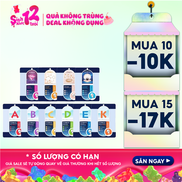  Măt Nạ Giấy Foodaholic Dưỡng Âm, Hỗ Trợ Dưỡng Trắng Da Hàn Quốc Essential Mask (Vitamin A, B, C, D, E, K, Ngọc Trai, Tổ Yến) 23g 