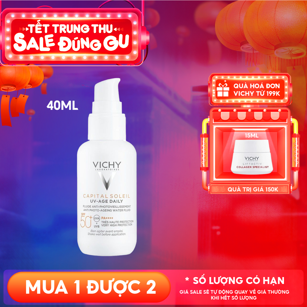 Gel Chống Nắng Vichy Bảo Vệ Da Hạn Chế Thâm Nám Capital Soleil UV-AGE Daily SPF50 PA++++ 40ml