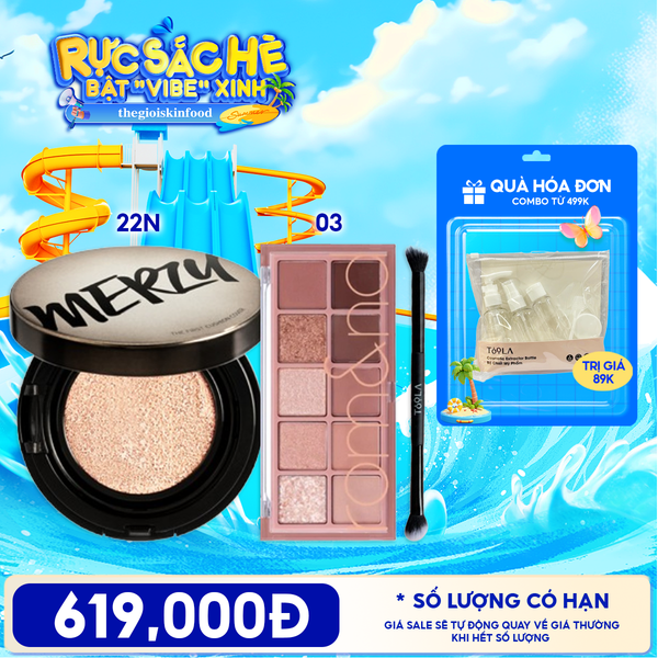  Combo Phấn Nước Merzy The First Cushion Cover + Bảng Phấn Mắt 10 Ô Romand Better Than Eye Palette + Cọ Trang Điểm 2 Đầu TOOLA Double Ended 