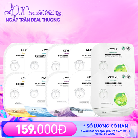 Combo Keyshu 10 Mask: Mặt Nạ Keyshu Dưỡng Ẩm, Làm Mềm Da, Hỗ Trợ Ngừa Lão Hóa Bioessence Mask 30ml