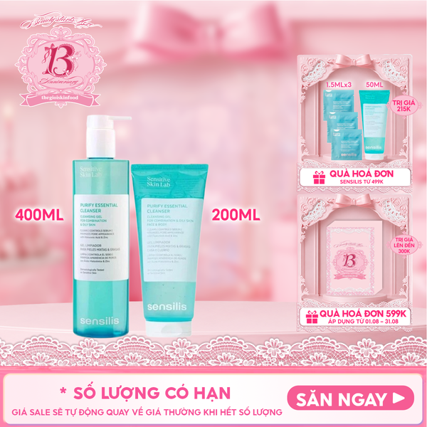  Gel Rửa Mặt Sensilis Kiểm Soát Dầu Nhờn Cho Da Dầu Mụn Purify Essential Cleanser 