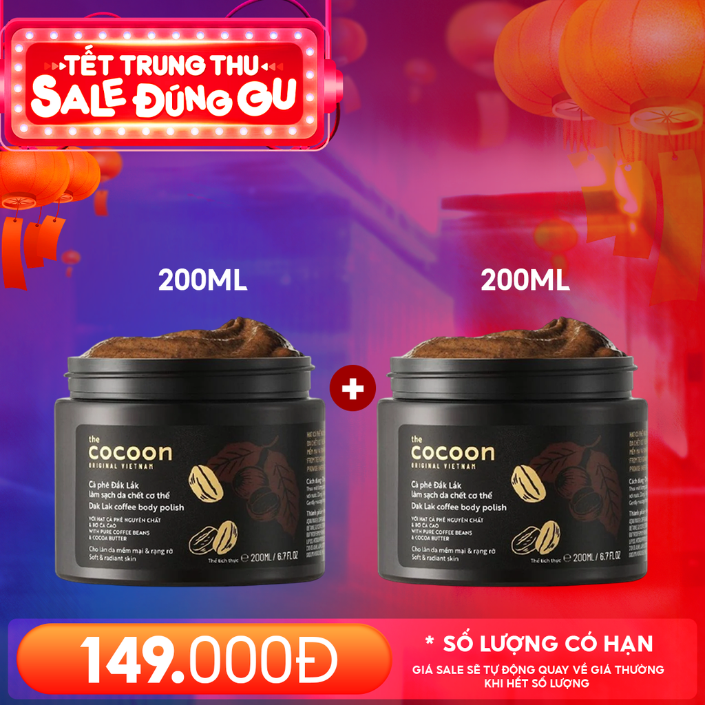 Tẩy Da Chết Body Cocoon Làm Đều Màu Da Và Dưỡng Mịn Da Chiết Xuất Cà Phê Dak Lak, Đường Thốt Nốt An Giang Body Polish