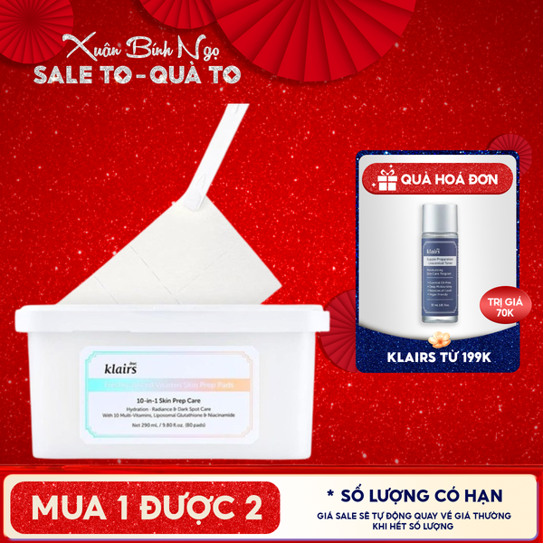  Mặt Nạ Giấy Klairs Cấp Ẩm, Hỗ Trợ Sáng Da, Mờ Thâm Freshly Vitamin Skin Prep Pads 290ml 