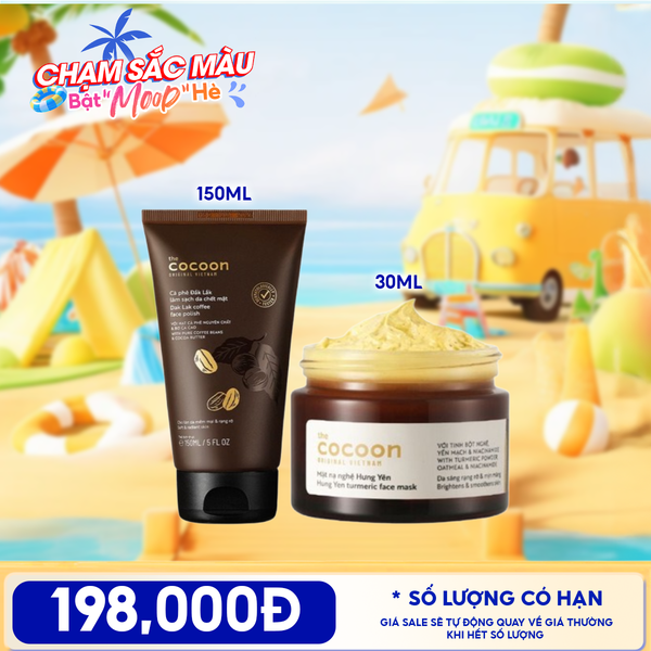  Combo Travel: Kem Tẩy Da Chết Cocoon Dak Lak Coffee Face Polish 150ml + Mặt Nạ Rửa Cocoon Turmeric Face Mask 30ML 