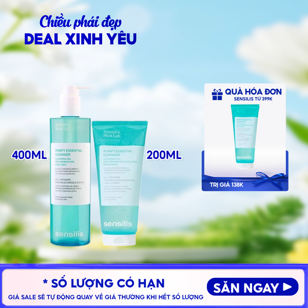  Gel Rửa Mặt Sensilis Kiểm Soát Dầu Nhờn Cho Da Dầu Mụn Purify Essential Cleanser 