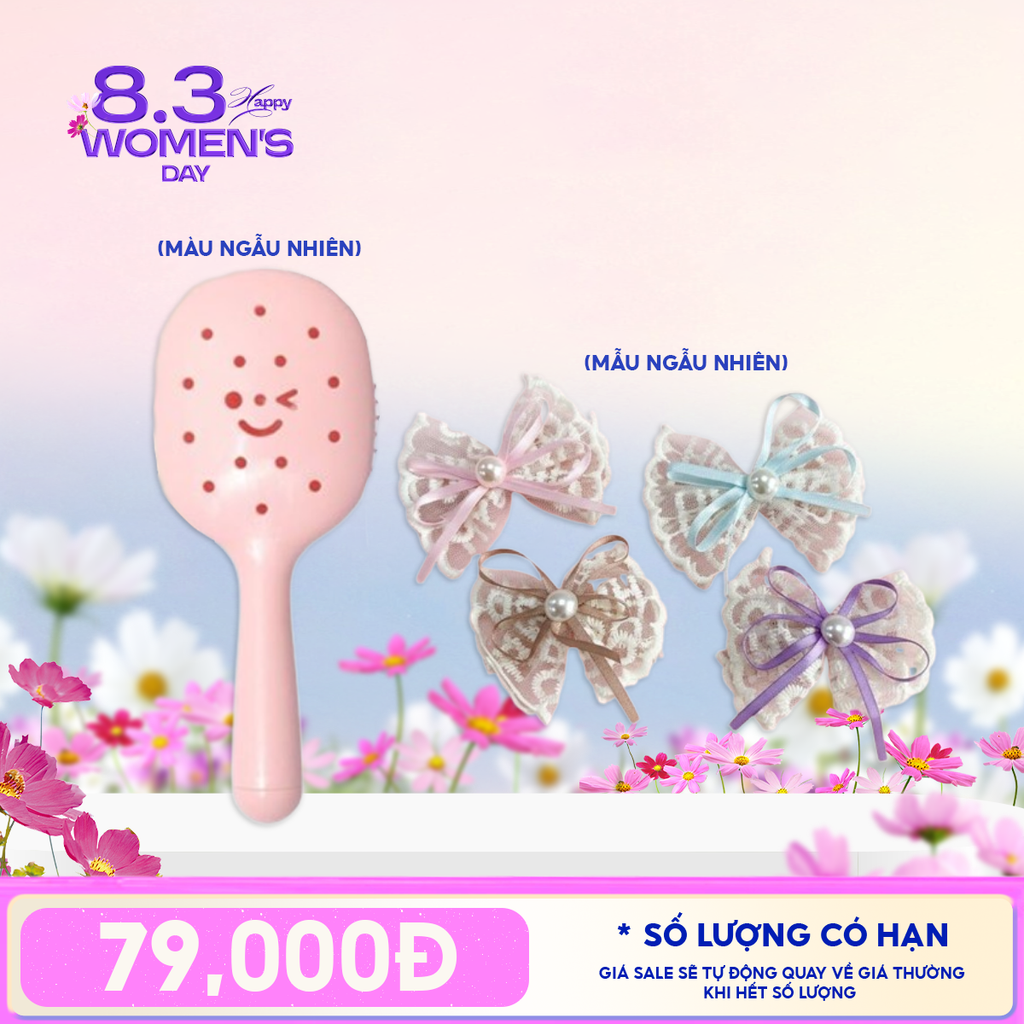 Combo Siêu Hời: Lược Gỡ Rối, Giữ Nếp, Massage Da Đầu Phong Cách Thời Trang Rowsenhoo + Charm Trang Trí Lược DIY