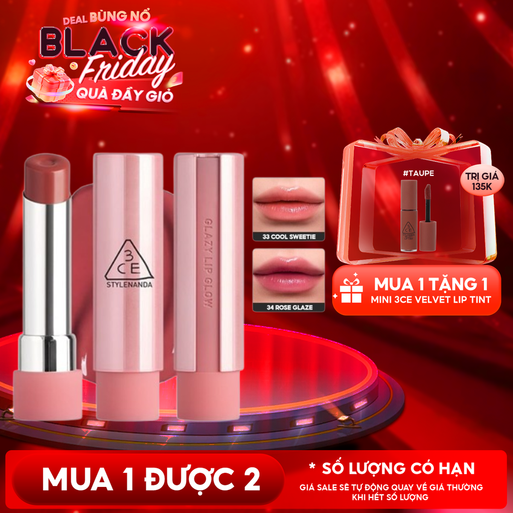Son Bóng Dưỡng Môi Có Màu 3CE Glazy Lip Glow 5g