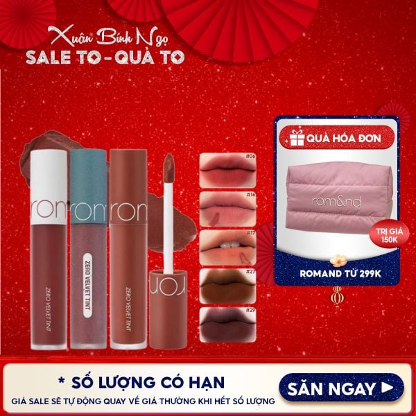  [MÀU 1-30] Son Kem Lì Romand Cực Nhẹ Môi Zero Velvet Tint 5.5g 