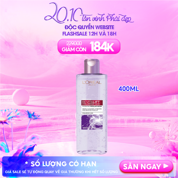 Nước Tẩy Trang L'oreal Làm Sạch, Cấp Ẩm Revitalift Hyaluronic Acid Hydrating Micellar Water 