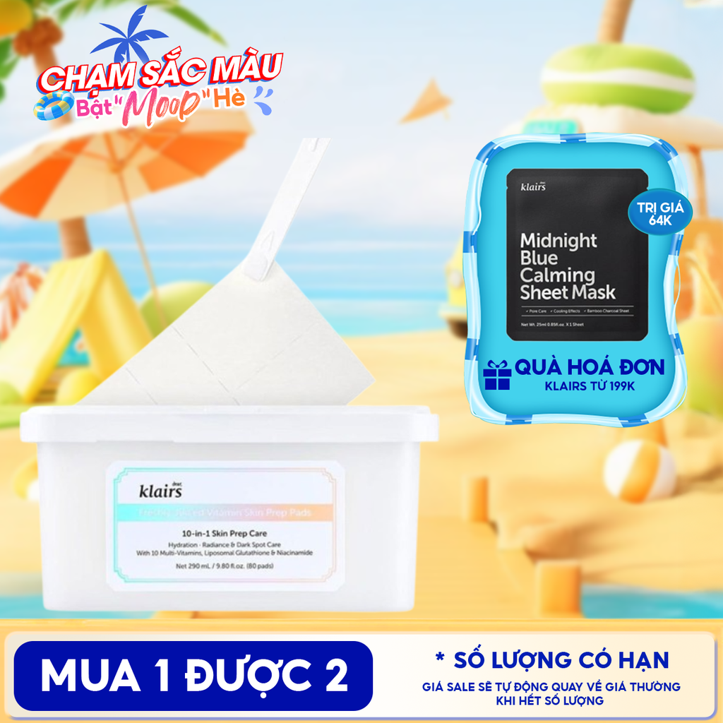 Mặt Nạ Giấy Klairs Cấp Ẩm, Hỗ Trợ Sáng Da, Mờ Thâm Freshly Vitamin Skin Prep Pads 290ml