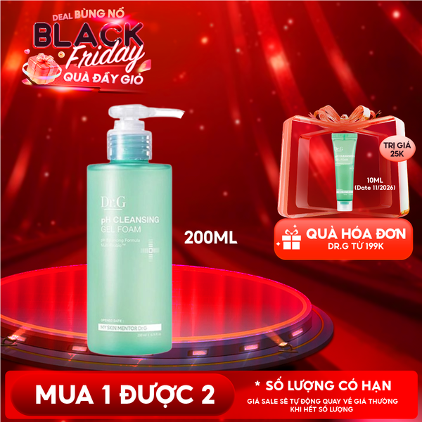  Sữa Rửa Mặt Dr.G Dạng Gel Tạo Bọt Dịu Nhẹ, Làm Sạch Sâu, Cấp Ẩm, Cho Da Nhạy Cảm pH Cleansing Gel Foam 200ml 