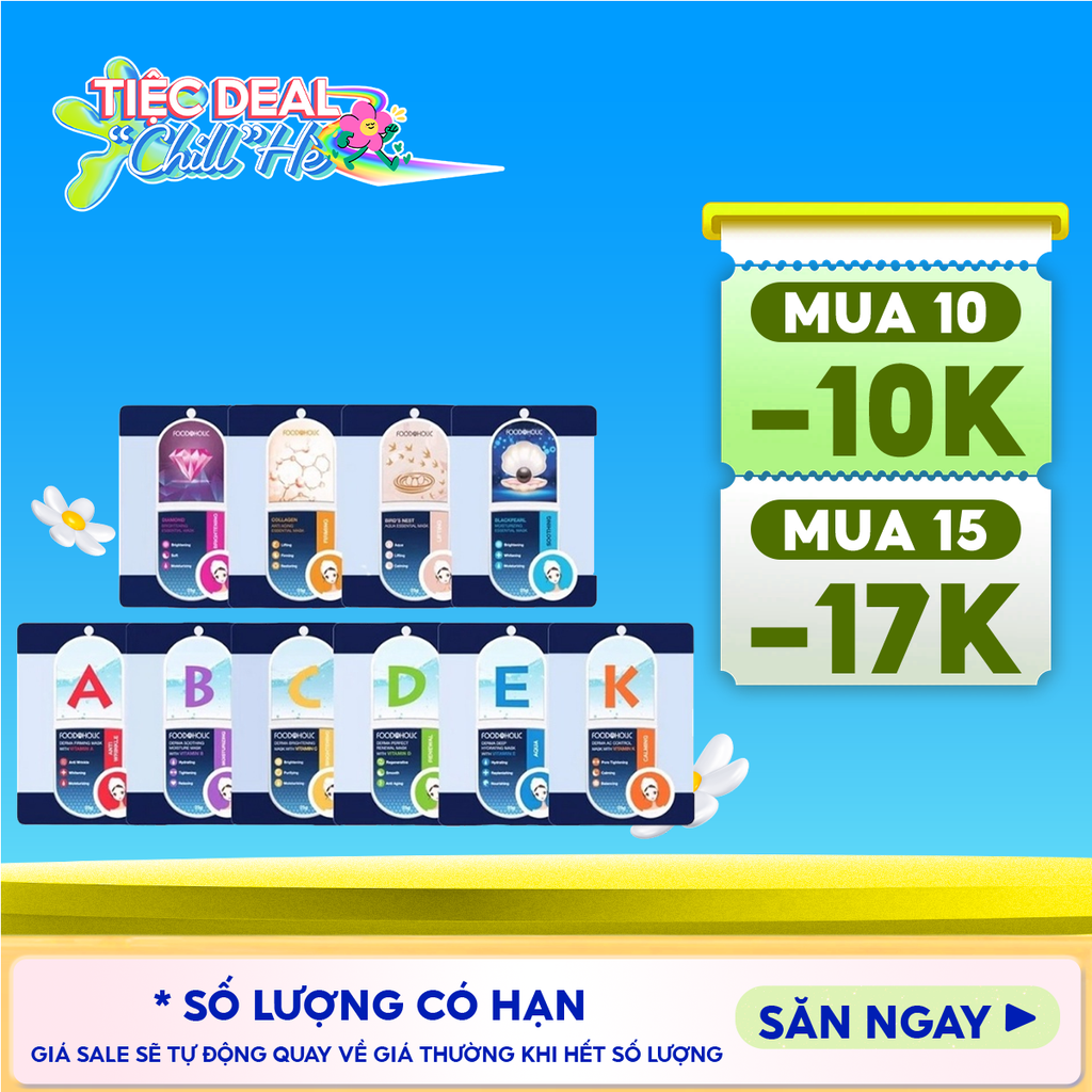 Măt Nạ Giấy Foodaholic Dưỡng Ẩm, Hỗ Trợ Dưỡng Trắng Da Hàn Quốc Essential Mask (Vitamin A, B, C, D, E, K, Ngọc Trai, Tổ Yến) 23g