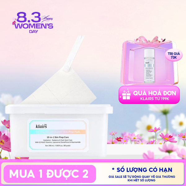  Mặt Nạ Giấy Klairs Cấp Ẩm, Hỗ Trợ Sáng Da, Mờ Thâm Freshly Vitamin Skin Prep Pads 290ml 