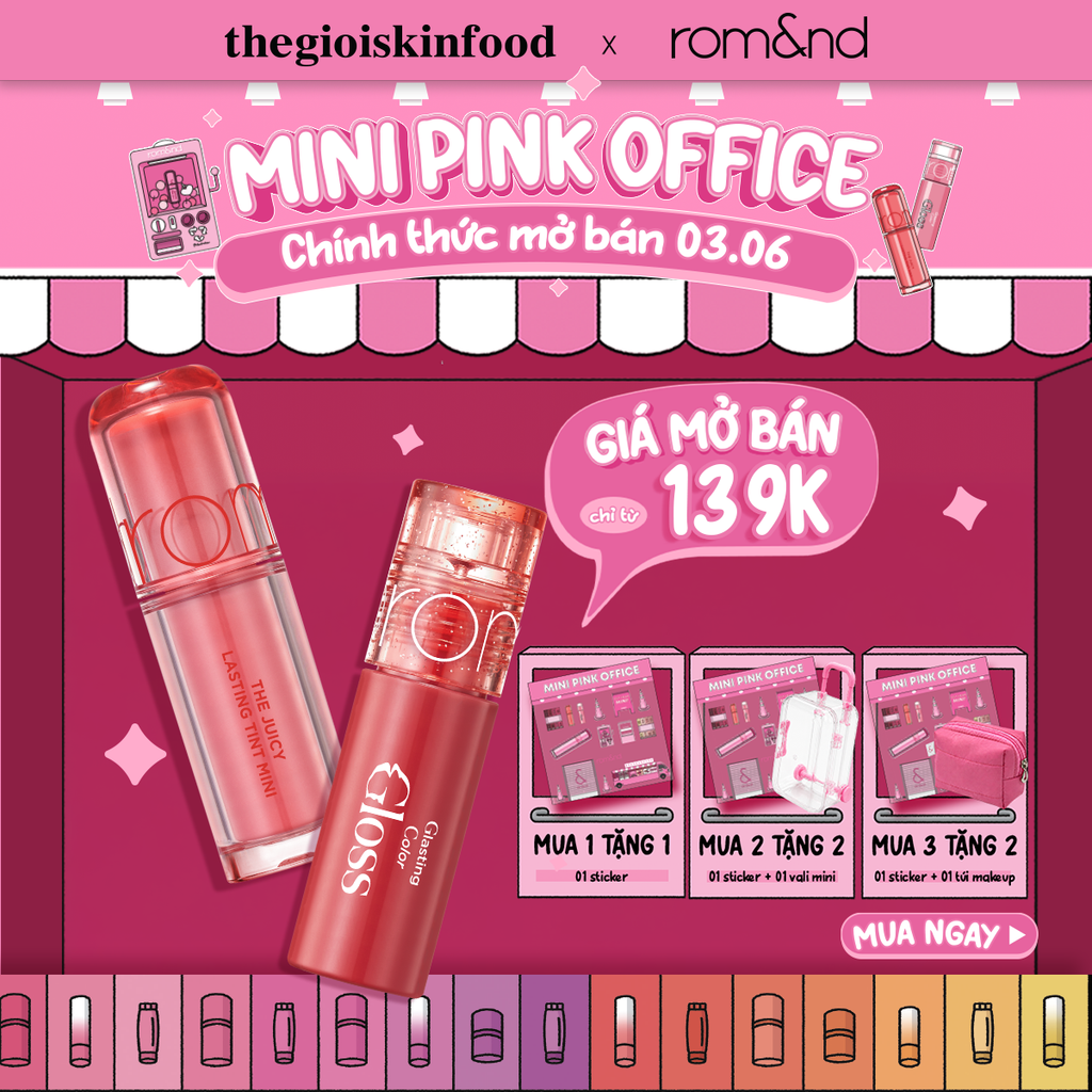 [MINI PINK] Son Tint Lì Romand The Juicy Lasting Tint 1g & Son Bóng Romand Glasting Color Gloss 2g